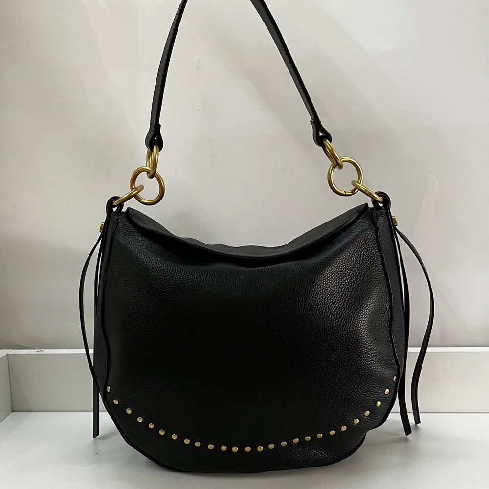 VINCE CAMUTO Black Jenna Nayla Studded Leather Hobo Shoulder Bag